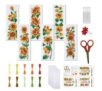 FREEBLOSS 6 Set Sunflower Cross Stitch Bookmark Kits DIY Bookmarks Cross Stitch Kits Stamped Embroidery Bookmarks for Beginners Cross Stitch Projects for Book Lovers Embroidery Stitches Kit