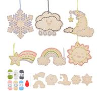 FREEBLOSS 6 Set Wooden Threading Kit Lacing Cards Clouds Threading Boards 6 Styles Lacing Picture Cards Cross Stitch Kits Wooden First Sewing Kit for Gift