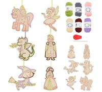 FREEBLOSS 6 Set Wooden Threading Kit Lacing Cards Fairytale Threading Boards 6 Styles Lacing Picture Cards Cross Stitch Kits Wooden First Sewing Kit for Gift