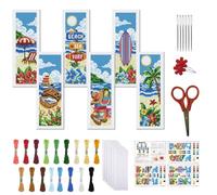 FREEBLOSS 6 Sets 11CT Cross Stitch Bookmark Kit for Adult Beginners Beach Pattern Stamped Cross Stitch Kits Embroidery Bookmarks Kit with Instructions DIY Crossstitch Kits for Gift 8x2.4inch