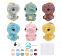 FREEBLOSS 6 Sets Dinosaur Crochet Kit Crochet Animal Kit Crochet Starter Kit Crochet Kits for Beginners to Make 4 PCS Bees Learn to Crochet with Instruction