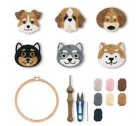 FREEBLOSS 6 Sets Punch Needle Kit Dogs Punch Needle Coaster Punch Embroidery Kit Punch Needle Embroidery Rug Punch Needle Kit for Beginners