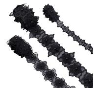 FREEBLOSS 6 Yards Floral Lace Trim Pearl Beads Ribbon DIY Appliques Sewing Craft for Wedding Bridal Dress Stretch Lace Ribbon for Decoration Craft Bow Making