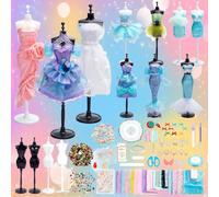 FREEBLOSS 600+Pcs Fashion Design Kit for Girls, Sewing Kit with 4 Mannequins, DIY Art & Craft Activity Dress Designer Kit for All Ages Adults Gift