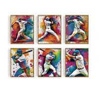 FREEBLOSS 6pcs 20 * 25CM Wall Art Print Unframed Posters - Baseball Canvas Wall Art for Bedroom, Hallway, Living Room