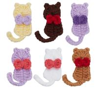 FREEBLOSS 6pcs Cat Crochet Applique Sew On Patches Handmade Beautiful Crochet Cat 6 Colors Crochet Knitted Handmade Applique Crocheted Applique for DIY Clothes Party Decor Craft 3.4x5.3cm