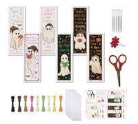 FREEBLOSS 6pcs Cross Stitch Bookmark Kit for Adult Beginners Ghost Pattern Stamped Embroidery Bookmark Kits Bookmarks Craft Kit with Instructions 11CT 8''x2.4''