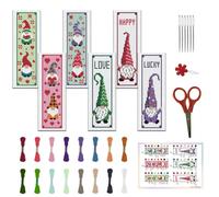 FREEBLOSS 6Pcs Cross Stitch Bookmark Kits Gnome Elf Pattern Stamped Embroidery Bookmarks Beginner Embroidery Kit with Instructions Counted Cross Stitch Kit for Hand Embroidery Gift