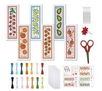 FREEBLOSS 6pcs Fruit Cross Stitch Bookmark Kit 11CT Stamped Cross Stitch Kit DIY Embroidery Bookmarks Set with Felts Backing Instructions for Adult Beginners 8"x2.4"
