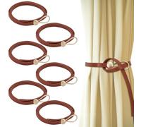 FREEBLOSS 6pcs Leather Curtain Tie Backs Brown Leather Drapery Tiebacks Window Treatment Holdbacks Vintage Style Curtains Holder Decorative Ties Rope for Home Living Room Office