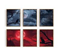 FREEBLOSS 6Pcs Posters Print Unframed Night Scene Wall Art Wall Pictures Cat and Crow Wall Art Prints Canvas Wall Art Canvas Pictures for Halloween Wall Decor Bar Bedroom 20 * 25cm