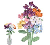 FREEBLOSS 7Pcs Handmade Forget Me Not Flowers Knitted Artificial Flowers Bouquet Home Decor Crochet Gifts for Friends Colleagues Teachers