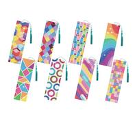 FREEBLOSS 8 Pcs Colorful Pattern Diamond Painting Bookmarks Kits DIY Rhinestones Diamond Art Bookmark Kit with 8 Tassel Pendants for Adults Beginners Crafts, 7.7'' x 2.3''
