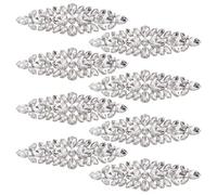 FREEBLOSS 8 Pcs Rhinestone Crystal Applique Silver Iron on Rhinestone Patches Applique Sequin Embellishments for Bridal Wedding Clothing 12.1x3.8cm/4.8x1.5inch