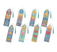 FREEBLOSS 8 Set Diamond Art Kits Bookmarks Colorful Stained Glass Pattern Diamond Painting Bookmark DIY Book Makers Kits Arts and Crafts for Gift Book Lovers 2.3x7.7
