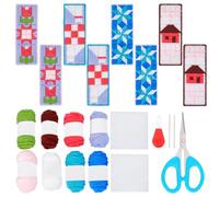 FREEBLOSS 8 Set DIY Plastic Canvas Bookmark Kit Mesh Plastic Canvas Sheets Kit Christmas Pattern Bookmarks Kit Including 8 Color Yarn and Embroidery Tools for Embroidery Plastic Canvas Craft