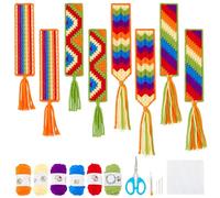 FREEBLOSS 8 Set DIY Rainbow Plastic Canvas Bookmarks Kit Plastic Cross Stitch Sheets Plastic Mesh Canvas Sheets for Crafts Bookmark Making Kit for Friends Reading Gift