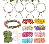 FREEBLOSS 8 Set Flower Crowns DIY Kit Daisy Flower Crown DIY Flower Crowns Headband Making Kit Handmade Floral Hair Accessories for Wedding Birthday Fairy Party Favors DIY Arts and Crafts