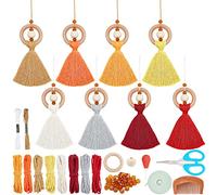 FREEBLOSS 8 Set Macrame Car Hanging Ornament Macrame Kit for Beginners Macrame Car Charm Handmade Boho Car Rear View Mirror Charms for Car Interior Decoration