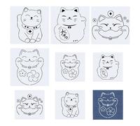 FREEBLOSS 8Pcs Sashiko Stencils Sashiko PET Templates Lucky Cat Embroidery Patterns Drawing Line Template for Hand Quilting Embroidery Supplies 8.7 * 8.7"/5.5 * 5.5"