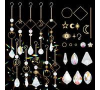 FREEBLOSS 9 Set DIY Crystal Suncatchers Kit Garden Hanging Ornaments 124Pcs Crystal Pendant Golden Chain Suncatchers For Windows