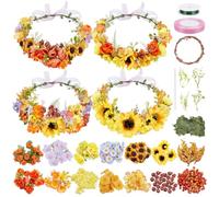 FREEBLOSS 90+ Floral Crown DIY Kit Flower Crowns Making Kit DIY Floral Crown Garland Kit Hair Accessories Handmade Make Your Own Flower Wreath Crown Spring and Autumn Floral Crown