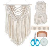 FREEBLOSS Boho Macrame Wall Hanging Kit Woven Tassel Tapestry DIY Cotton Rope Decoration Macrame Kit with Instructions for Adults Beginners, 40cm/15.7" Wide