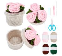 FREEBLOSS Box Crochet Kit for Beginners Adults with Step-By-Step Video Tutorials Crochet Flower Pot Basket Kit for DIY Crafts Projects Surprise Gift