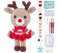 FREEBLOSS Christmas Elk Crochet Kit Crochet Set for Beginners Adults Learn to Knitting Kits with Video Tutorial All Materials Included