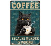 FREEBLOSS Coffe Cat Vintage Metal Tin Sign Metal Poster Vintage Poster Retro Wall Decor Funny Tin Sign Wall Art Decor Plaque for Home Bar Club Funny Room Decor 8 * 12''
