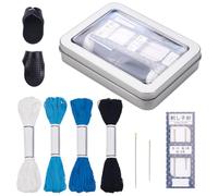 FREEBLOSS Complete Sashiko Set with 4 Colors Sashiko Thread 2 Needles 2 Adjustable Thimble Sashiko Tools for for Hand Sewing Sashiko Kit Sashiko Thread and Needles Thimbles for Beginner Sewing