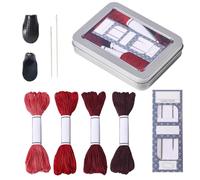 FREEBLOSS Complete Sashiko Set with 4 Colors Sashiko Thread 2 Needles 2 Adjustable Thimble Sewing Tools for Hand Sewing Thread and Needles Thimbles for Beginner(Red)