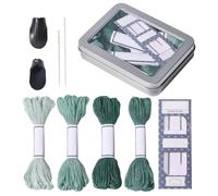 FREEBLOSS Complete Sashiko Set with 4 Colors Sashiko Thread 2 Needles 2 Adjustable Thimble Sewing Tools for Hand Sewing Thread and Needles Thimbles for Beginner(Green)