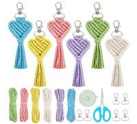 FREEBLOSS Creative Heart Macrame Keychain Kit - 6 Set DIY Tassel Keychain for Bag - Beginner-Friendly Kit With 6 Colors Pure Cotton Cord