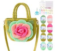 FREEBLOSS Crochet Bag Kit DIY Rose Crochet Tote Bag Set with Step-by-Step Video Tutorials Rose 3D Bags Set Beginners Knitting Kit Including Yarn, Crochet Hook
