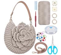 FREEBLOSS Crochet Bag Kit for Beginners Crochet Tote Bag Set Crochet Bag Starter Kit with Step-by-Step Video Tutorials, Flower Crochet Knitted Bag Adult Crafts Projects