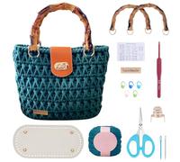 FREEBLOSS Crochet Bag Kit Green Handbag Knitting and Crochet Kit with Wood Handle English Instructions Handbag Making Kit for Craft Crocheting Kit for Beginners