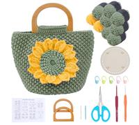 FREEBLOSS Crochet Bag Kit Sunflower Handbag Knitting and Crochet Kit with Wood Handle English Instructions Handbag Making Kit for Craft Crocheting Kit for Beginners