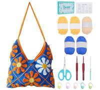 FREEBLOSS Crochet Flower Bag Kit Crochet Kit for Beginners Adults Crochet Tote Bag Knitted Bag for Women Crochet Starter Kit Crochet Knitted Bag
