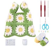 FREEBLOSS Crochet Kit for Beginners Crochet Daisy Bag Starter Kit Square Crochet Tote Bag Set Crochet Daisy Bag Knitting Kit with Step-by-Step Video Tutorials Adult Crafts Projects