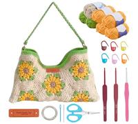 FREEBLOSS Crochet Kit for Beginners Crochet Sunflower Tote Bag Kit with Video Tutorial Handmade Crocheting Handbag Making Supplies for Knitting Lovers