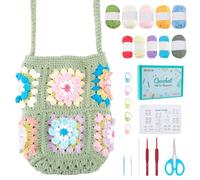 FREEBLOSS Crochet Kit for Beginners Floral Phone Bag Crochet Bag Starter Kit Granny Square Crochet Tote Bag Set Knitting Kit with Step-by-Step Video Tutorials Adult Crafts Projects