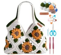 FREEBLOSS Crochet Sunflower Tote Bag Kit Beginners Crochet Kit for Adults with Step-by-Step Video Tutorials Knitting Handbag Set