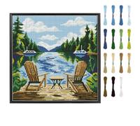 FREEBLOSS Cross Stitch Wall Art Kits Cross Stitch DIY Hand Needlework Kits Landscapes Pattern Stamped Cross Stitch Kits for Beginners Pre-Printed Embroidery Kit with Embroidery Threads