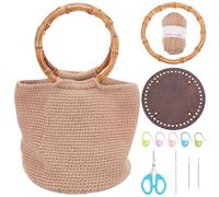 FREEBLOSS DIY Bamboo Handle Handbag Crochet Kit Crochet Bag Kit Including All Crochet Accessories Crochet Starter Kit for Beginners Crochet Yarn, Crochet Hook Crochet Gift