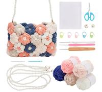 FREEBLOSS DIY Crochet Bag Kit Crochet Puff Flower Bag Crochet Kit for Beginners with Video Tutorials Crochet Starter Kit Crochet Yarn and Hook Set Crochet Kit for Beginners Gift