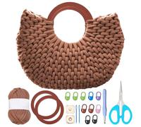 FREEBLOSS DIY Crochet Bag Kit for Beginners Wooden Handle Crochet Tote Bag Set with Step-by-Step Video Tutorials for Crafting Adults Gift, Camel