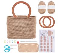 FREEBLOSS DIY Crochet Bag Kit with Round Wood Handle, Crochet Kit for Beginners with Step by Step Guide Crochet Starter Kit Knitting Kit Including Yarn, Crochet Hook, Crochet Gift