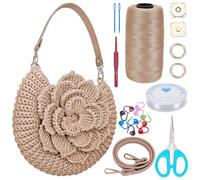 FREEBLOSS DIY Crochet Bag Making Kit Crochet Starter Kit with Video Tutorial PU Leather Handle Handmade Shoulder Bag Set for Beginners Birthday Gift Beige