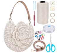 FREEBLOSS DIY Crochet Bag Making Kit Crochet Starter Kit with Video Tutorial PU Leather Handle Handmade Shoulder Bag Set for Beginners Birthday Gift White